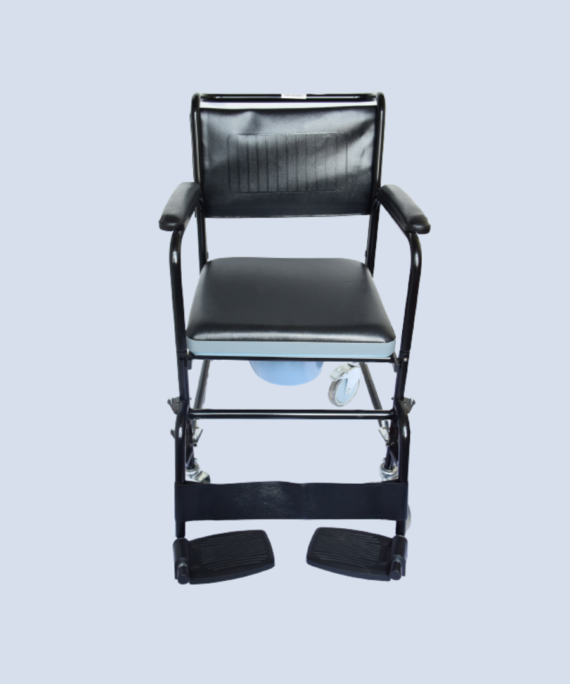 Commode Chair with castors used to transfer a user around the bathroom or maybe from the bedroom to the bathroom. All have at least 2 braked wheels - the brakes should always be applied when moving to or from the commode seat. Many feature removable armrests and footrests. Available at Equimed Medical Equipment Supplier