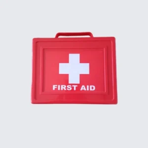 Portable first aid kit box with essential medical supplies for emergencies