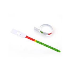 MUAC tape for measuring mid-upper arm circumference in nutrition assessment.