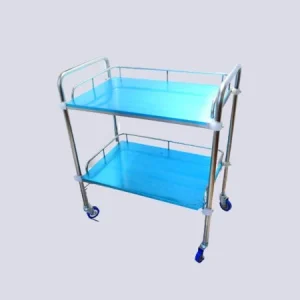 Durable hospital medicine trolley with wheels for safe storage and easy movement of medical supplies.