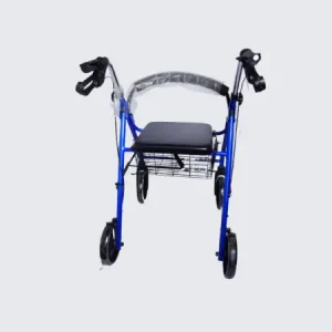 Rollator walker with seat and wheels for elderly mobility support